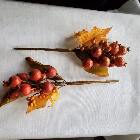 Autumn Berries and Leaves 11” Branches – Rustic Fall Colors – Set of (2) - Picture 2 of 5